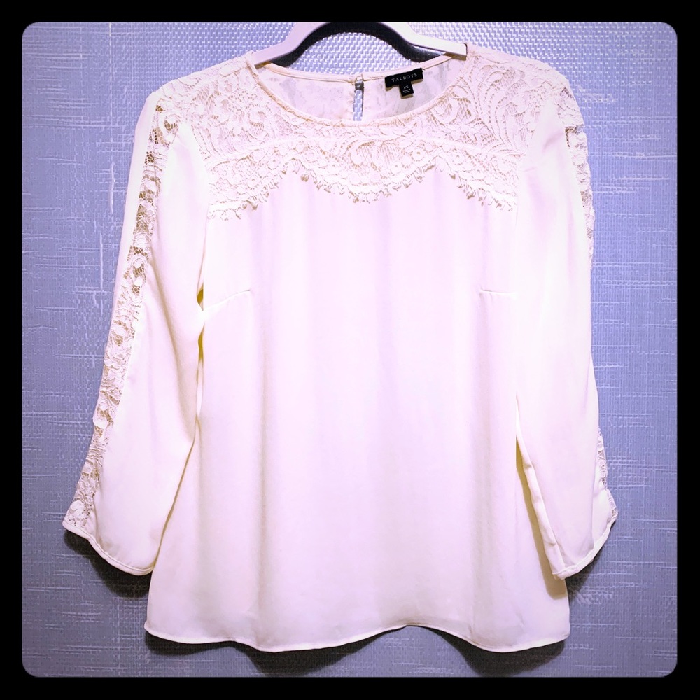 Talbots white lace trim blouse